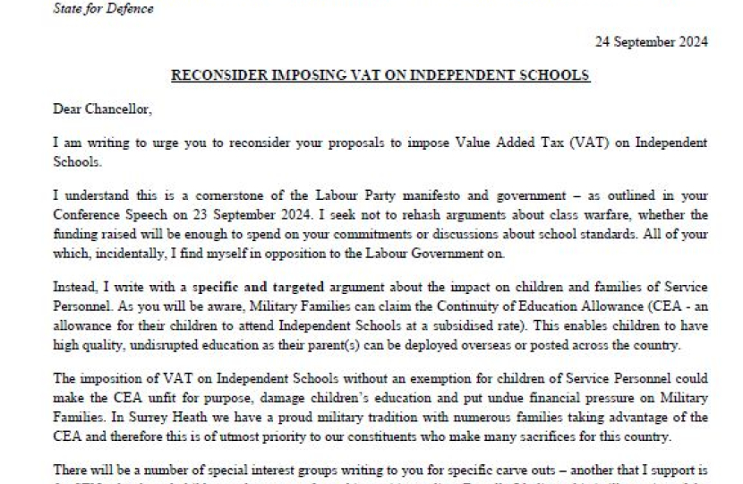 Letter to Chancellor on VAT